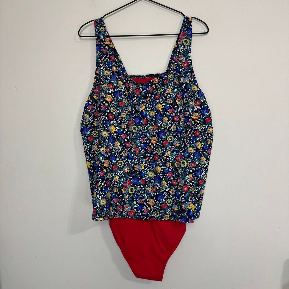 Lands End Floral Faux Tankini One Piece Swimsuit 24W NWT